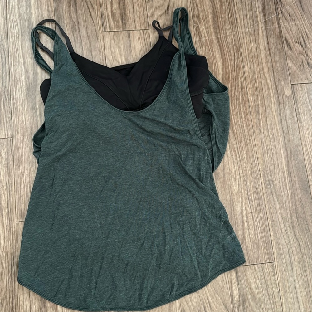 Lululemon green yoga tank top with attached black sports bra
